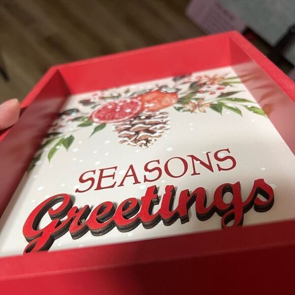 SEASONS Greetings Christmas Sign Decor Wooden Tabletop Holidays Mantel Shelf NWT - Picture 9 of 11
